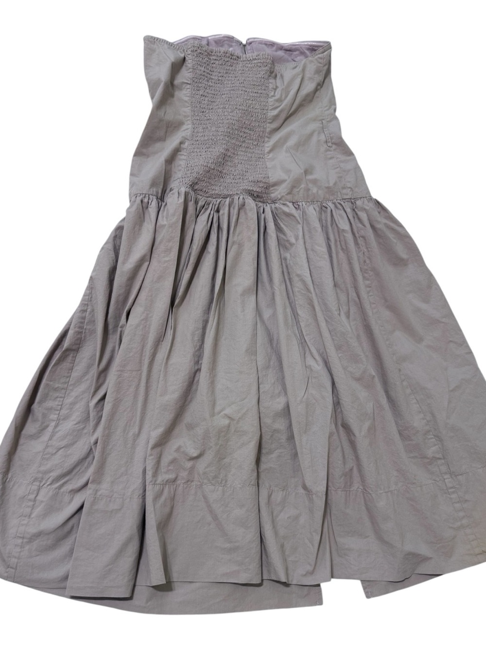 Strapless Midi Dress in Taupe with Front Zip - Picture 5 of 6